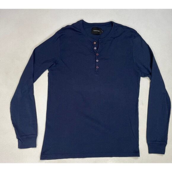 Samsoe Samsoe Blank Henley T-shirt Men Small Blue Long Sleeve - Picture 1 of 5